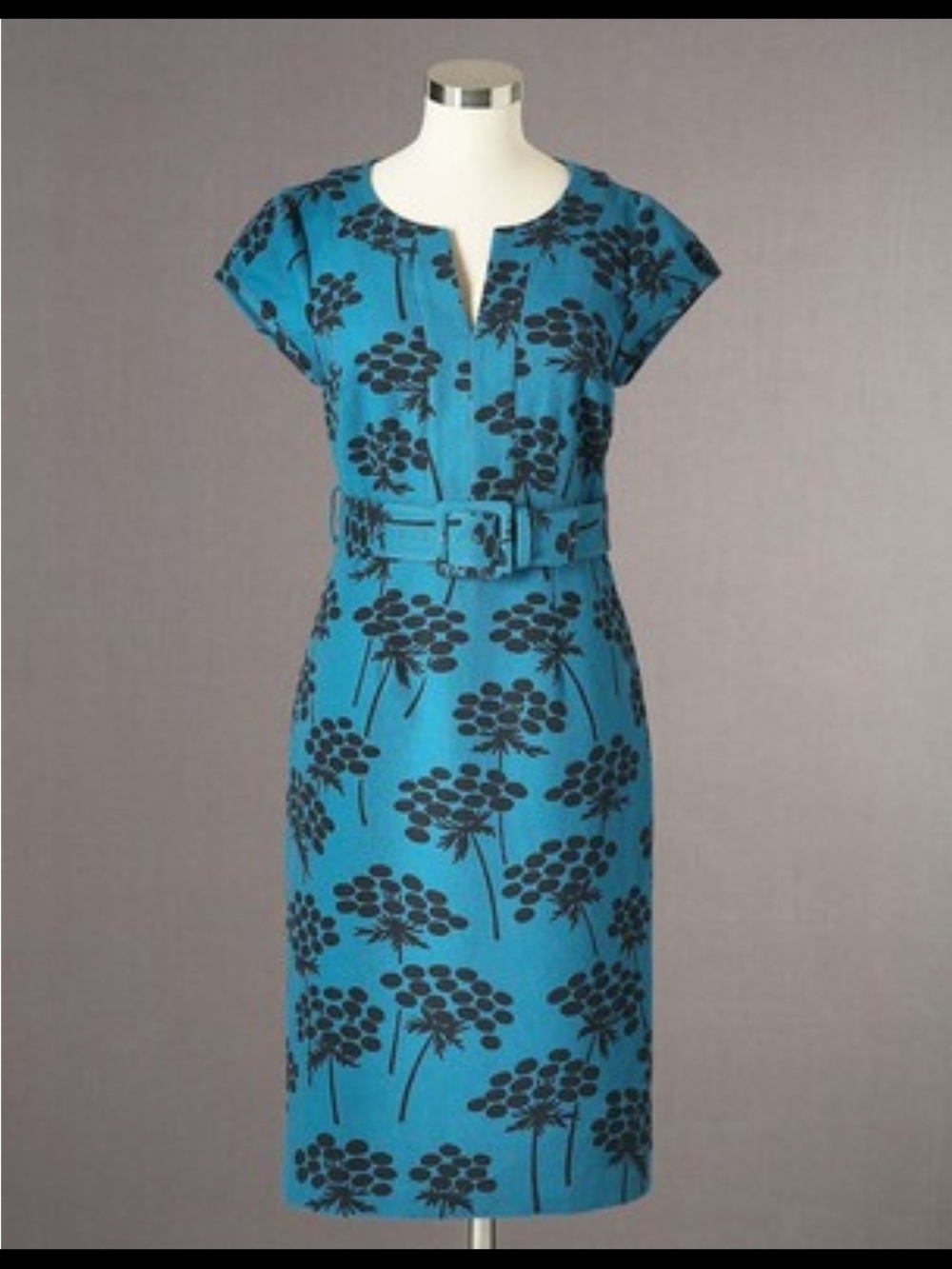 Boden Women's Teal Floral Dress with Belt Size 2R